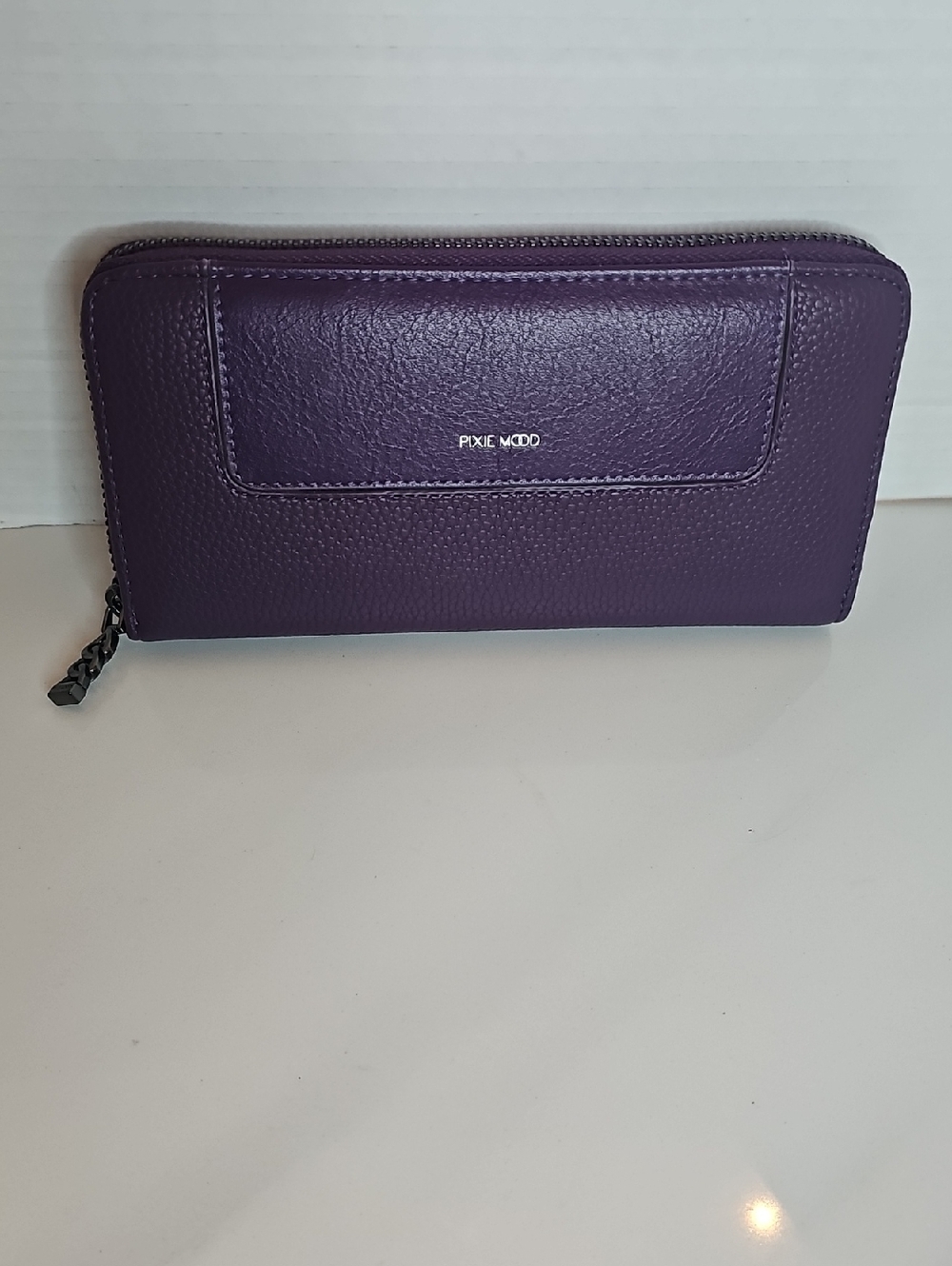 Pixie Mood Eggplant Zip Wallet with Silver Logo